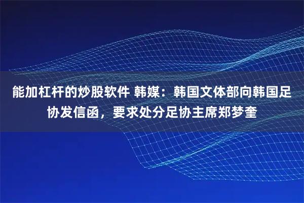 能加杠杆的炒股软件 韩媒：韩国文体部向韩国足协发信函，要求处分足协主席郑梦奎